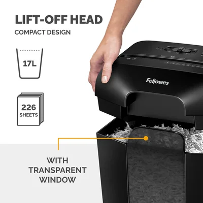 Шредер за унищожаване на документи Fellowes Powershred LX45, Cross-Cut, черен, P-4, обем на коша 17 L, време за работа 6 мин, ниво на шум 70 dB