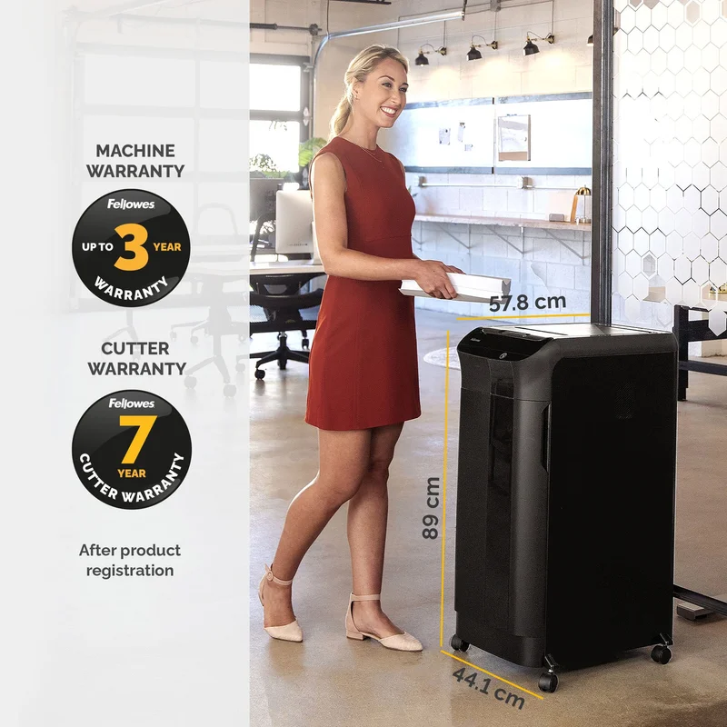 Шредер за унищожаване на документи Fellowes Automax 600M, P-5, Micro-Cut, 83 L, черен, време за работа 45 мин, време за почивка 30 мин