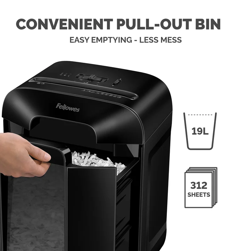 Шредер за унищожаване на документи Fellowes Powershred LX85, P-4, Cross-Cut, черен, обем на коша 19 L, ниво на шум 70-75 dB