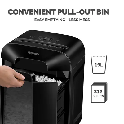 Шредер за унищожаване на документи Fellowes Powershred LX85, P-4, Cross-Cut, черен, обем на коша 19 L, ниво на шум 70-75 dB
