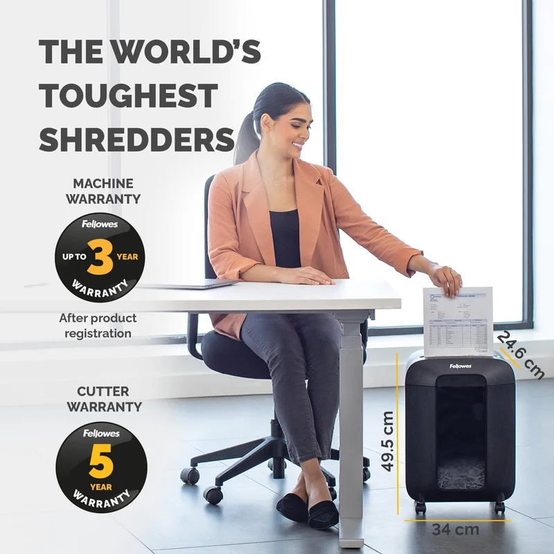 Шредер за унищожаване на документи Fellowes Powershred LX85, P-4, Cross-Cut, черен, обем на коша 19 L, ниво на шум 70-75 dB