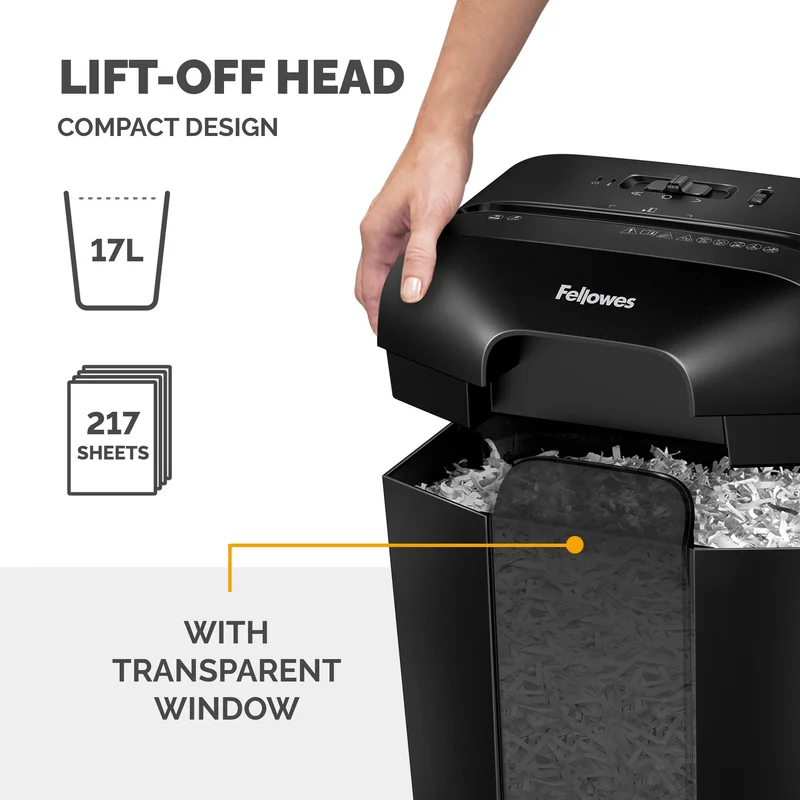 Шредер за унищожаване на документи Fellowes Powershred LX50, P-4, Cross-Cut, черен, обем на коша 17 L, време за почивка 30 мин