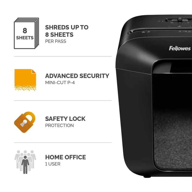 Шредер за унищожаване на документи Fellowes LX41, P-4, Micro-Cut, 17 L, черен, време за работа 5 мин