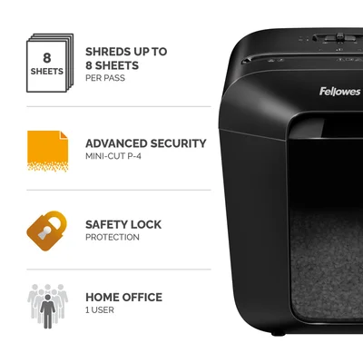 Шредер за унищожаване на документи Fellowes LX41, P-4, Micro-Cut, 17 L, черен, време за работа 5 мин