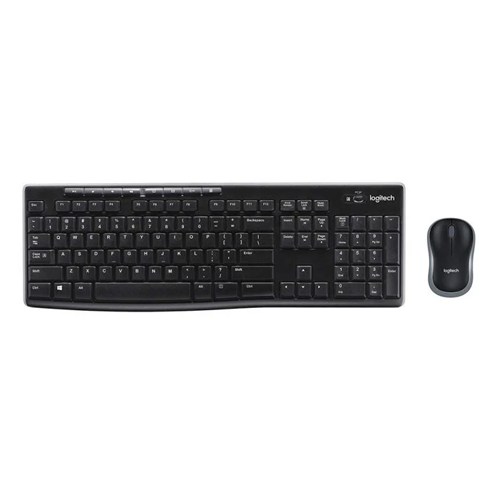 Комплект Logitech - клавиатура и мишка, безжични, черни, USB, AAA/AA, 8 бързи бутона