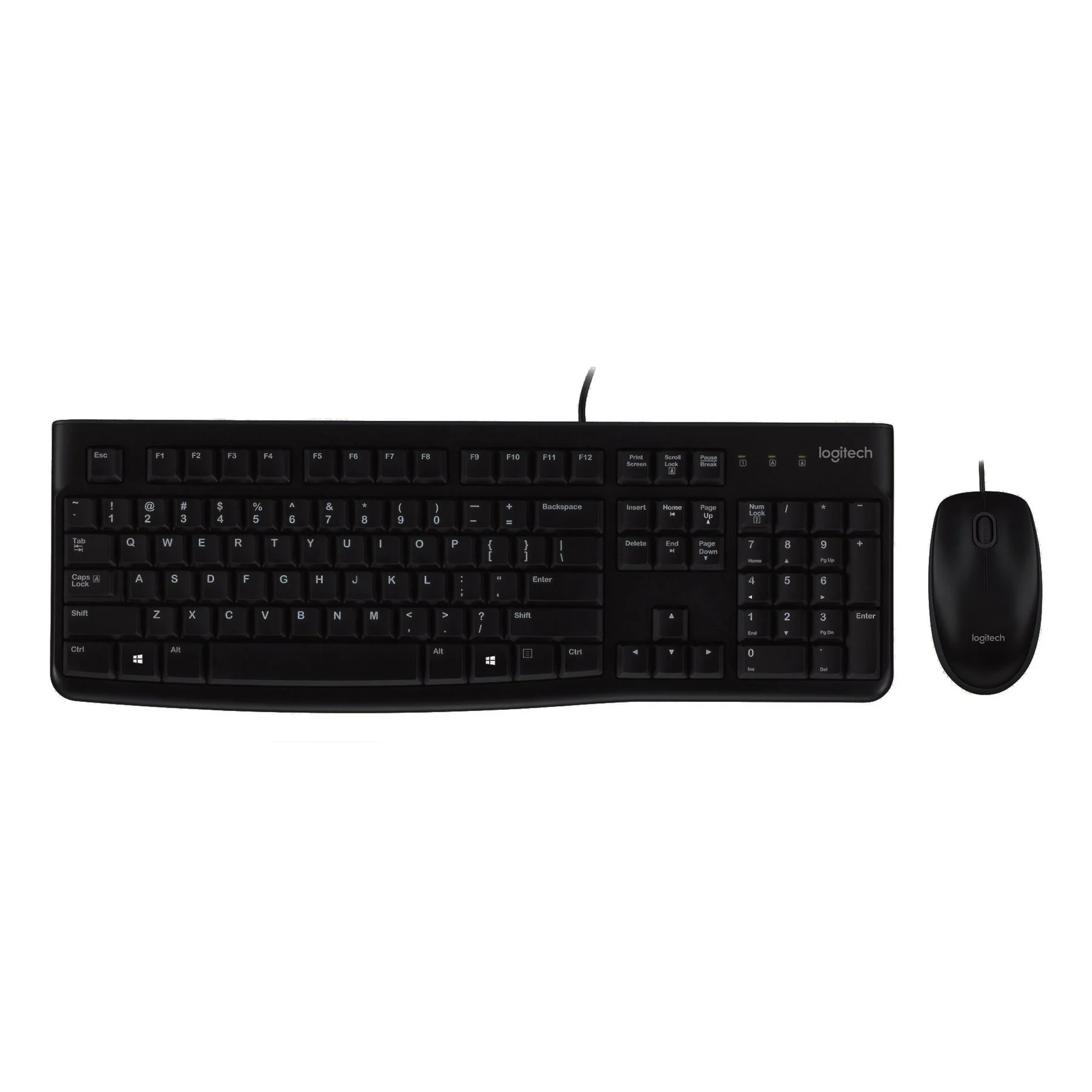 Клавиатура Logitech и мишка MK120, кирилизирана, с кабел 1.8 m, черни, USB, 104 бутона