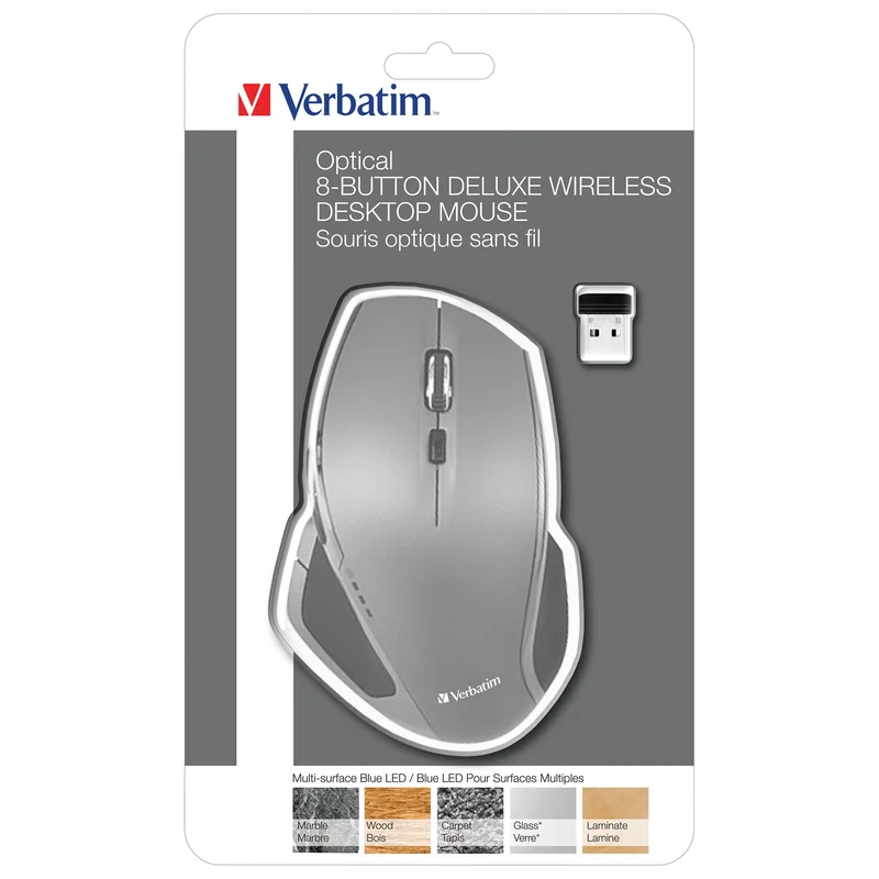Мишка Verbatim Blue Led, ергономична, безжична, 8 бутона, USB
