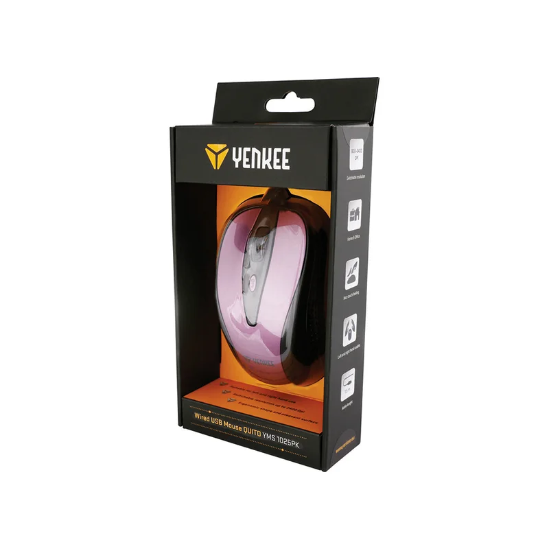 Мишка Yenkee 1025PK, оптична, USB, 2400 dpi, с кабел, розова