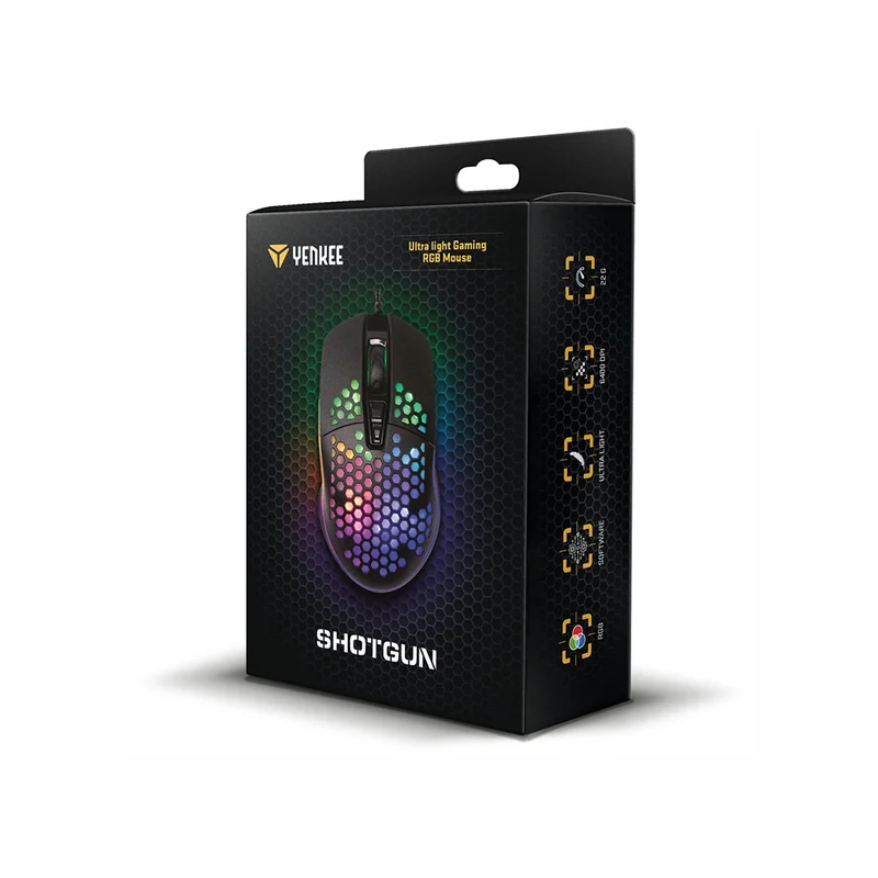 Мишка Yenkee Shotgun 3030BK, геймърска, 6400 dpi, USB, черна