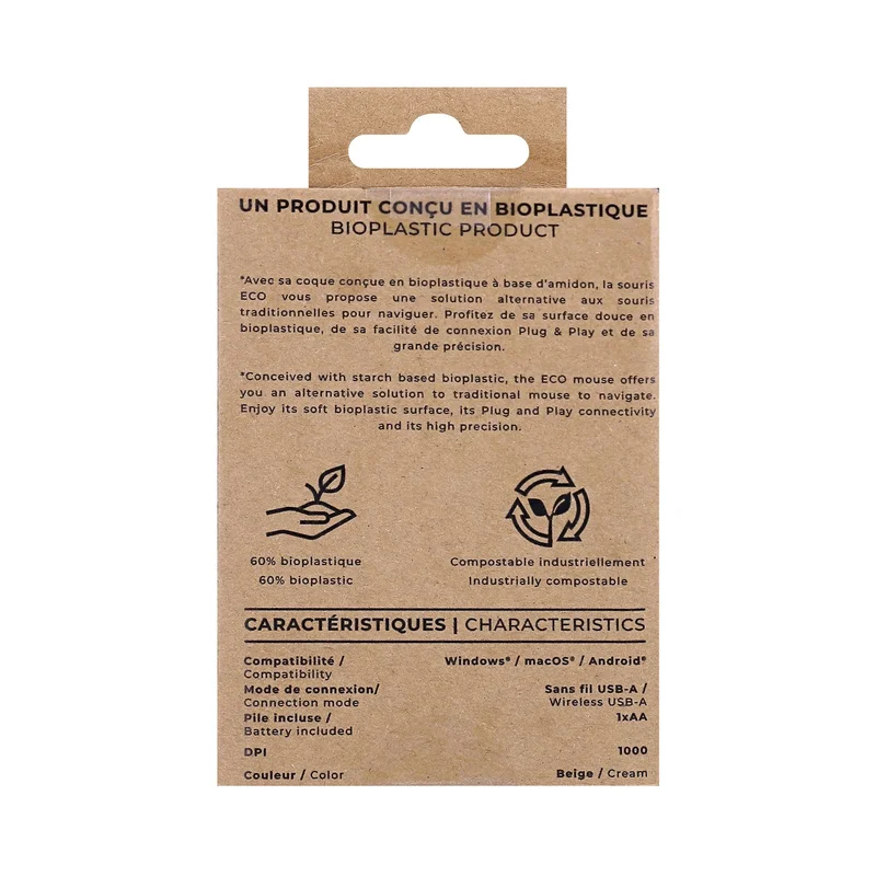 Мишка TNB Bioplastic Eco, безжична, USB Type-A, 3 бутона