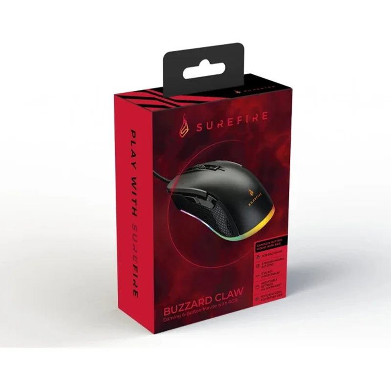 Мишка SureFire Buzzard Claw, геймърска, с кабел, 6 бутона, RGB, USB