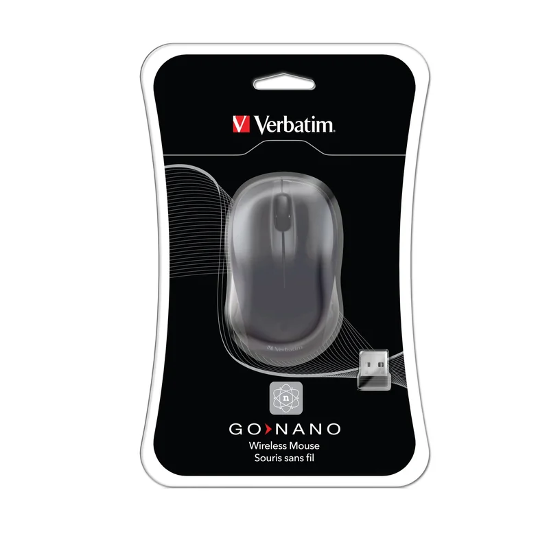 Мишка Verbatim Go Nano, безжична, оптична, USB, 1600 dpi, черна