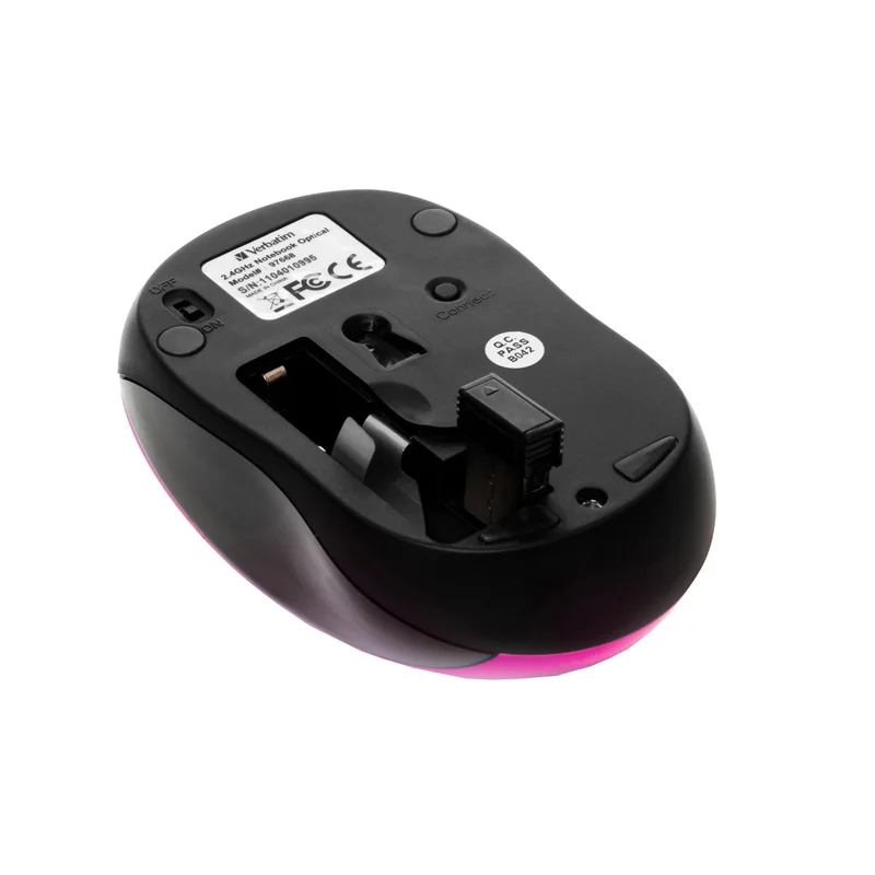 Мишка Verbatim Go Nano, безжична, оптична, USB, 1600 dpi, розова