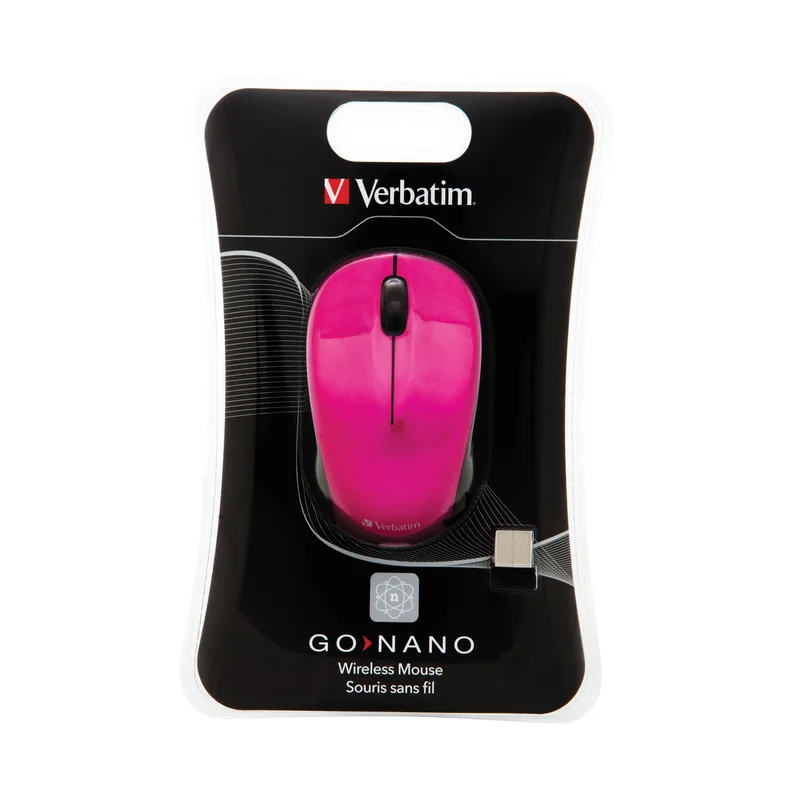 Мишка Verbatim Go Nano, безжична, оптична, USB, 1600 dpi, розова