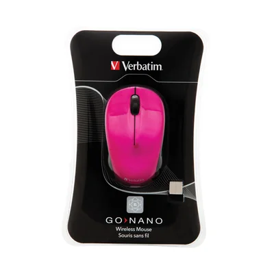 Мишка Verbatim Go Nano, безжична, оптична, USB, 1600 dpi, розова
