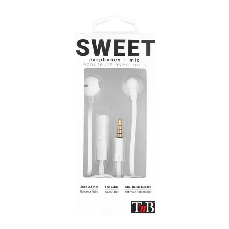 Слушалки TNB Sweet In Ear, с микрофон, 3.5 mm жак, 93 dB, 1.2 m кабел, бели