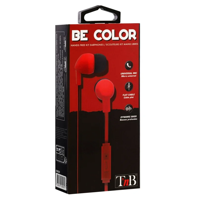 Слушалки TNB Be Color, с тапи, с микрофон, 3.5 mm жак, 98 dB, 1.2 m кабел, червени