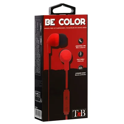 Слушалки TNB Be Color, с тапи, с микрофон, 3.5 mm жак, 98 dB, 1.2 m кабел, червени