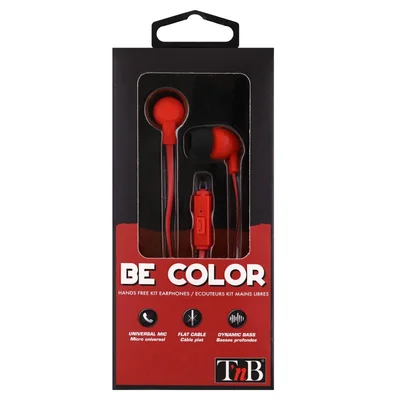 Слушалки TNB Be Color, с тапи, с микрофон, 3.5 mm жак, 98 dB, 1.2 m кабел, червени