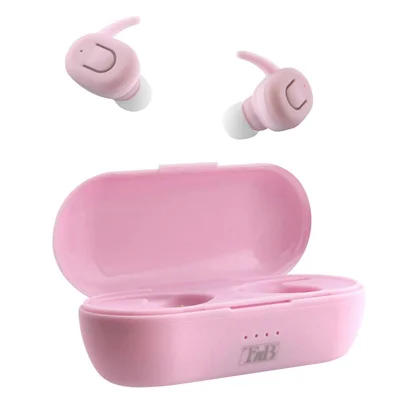 Слушалки TNB Dude, безжични, с Bluetooth, 105 dB, със зареждащ кейс, розови