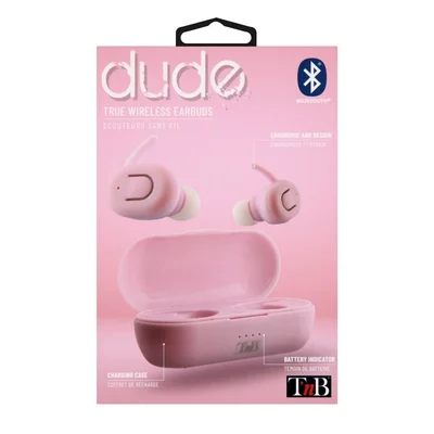 Слушалки TNB Dude, безжични, с Bluetooth, 105 dB, със зареждащ кейс, розови