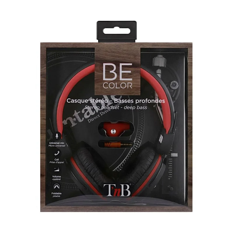 Слушалки TNB Be Color, с кабел 1.2 m и микрофон, 3.5 mm жак, 105 dB, черно-червени