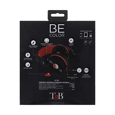 Слушалки TNB Be Color, с кабел 1.2 m и микрофон, 3.5 mm жак, 105 dB, черно-червени