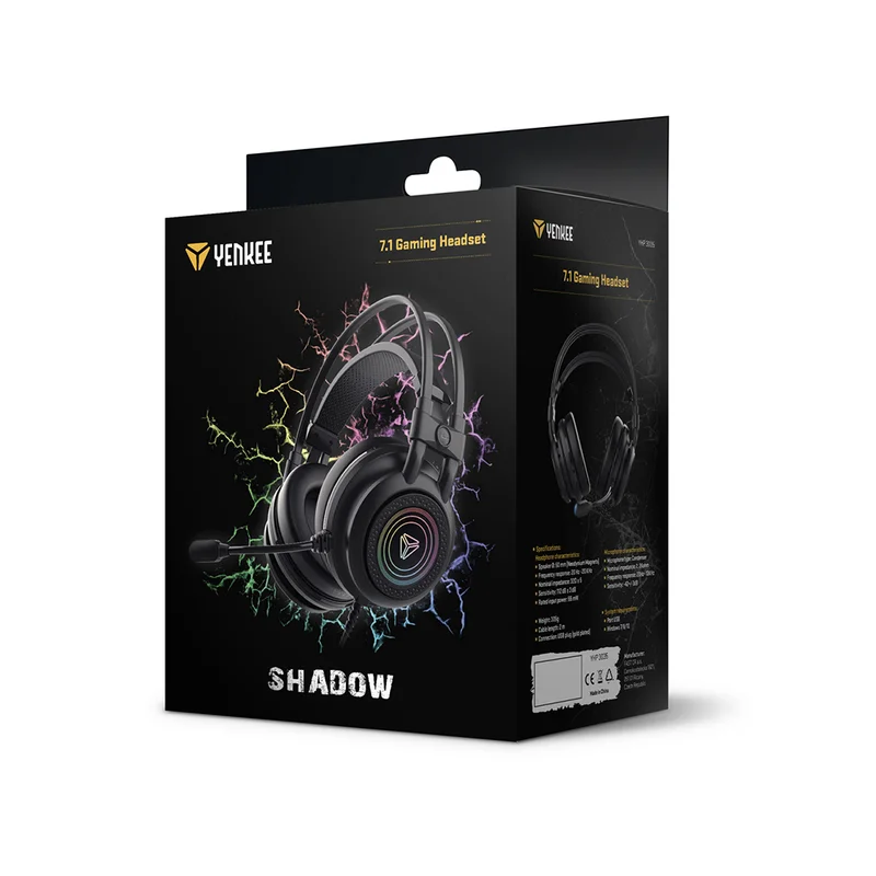 Слушалки Yenkee 3035 Shadow, геймърски, USB, 112 dB, 2.4 m кабел, черни