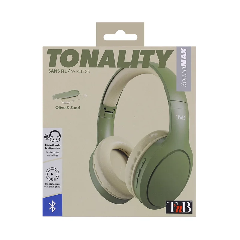 Слушалки TNB Tonality, с Bluetooth, USB Type-C, 117 dB, цвят маслина