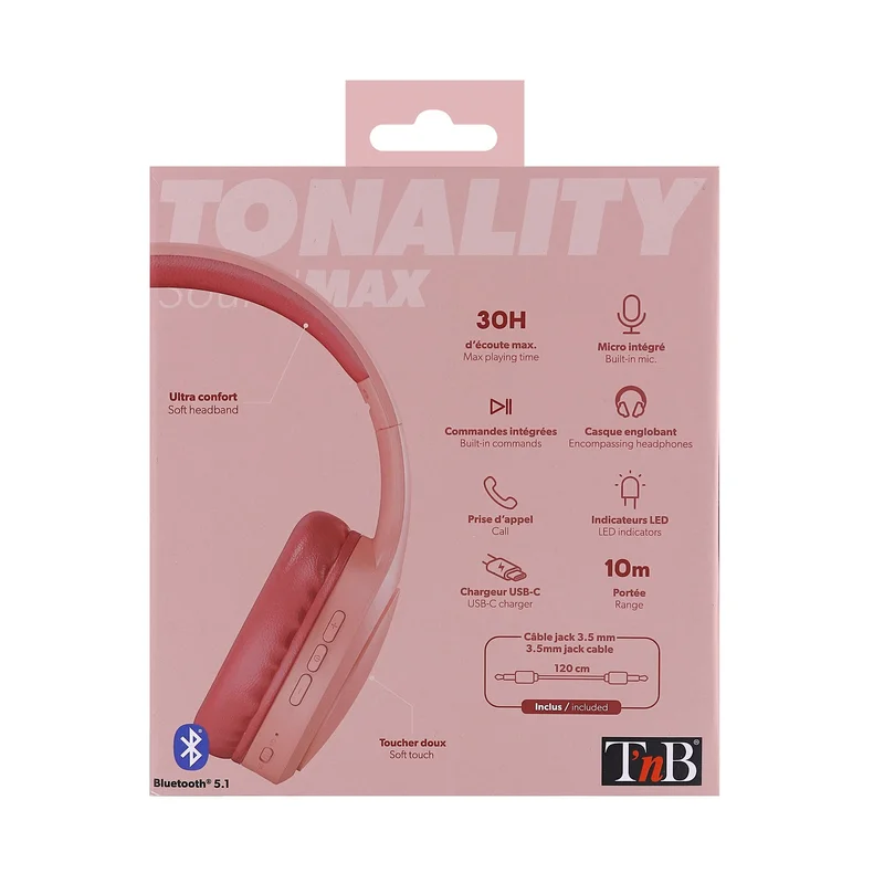 Слушалки TNB Tonality, с Bluetooth, USB Type-C, 117 dB, теракота