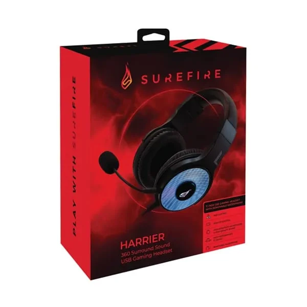 Слушалки SureFire Harrier, геймърски, жични, USB, черни, 102 dB, 2 m кабел