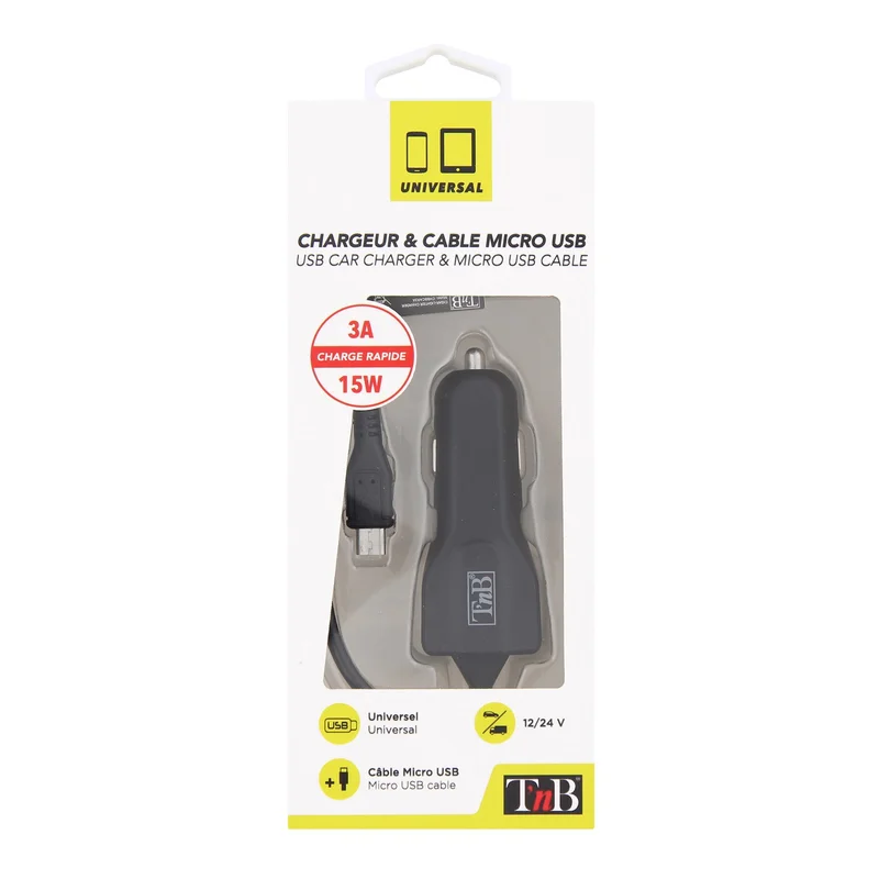 Зарядно за кола TNB, с кабел, Micro USB, дължина 1.1 m