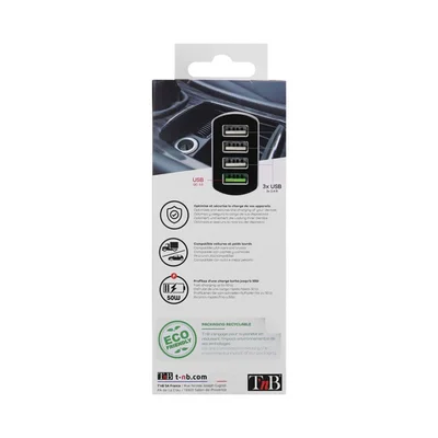 Зарядно устройство TNB, за автомобилна запалка, с 4 USB порта, Quick Charge 3.0 USB