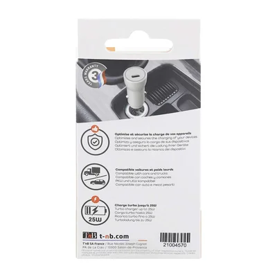 Зарядно за кола TNB, USB Type C, 20 W, кабел USB Type C - Lightning, дължина 1 m