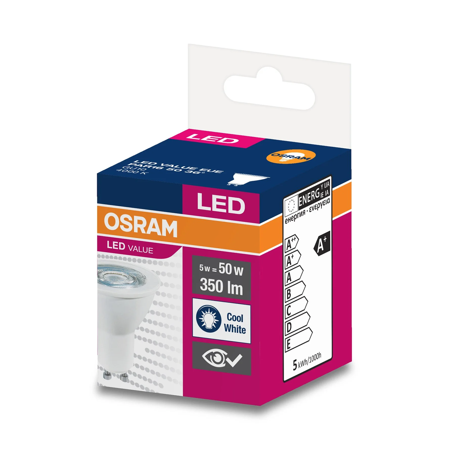 Kрушка Osram LED, GU10, 5W, 230V, 350 lm, 4000K