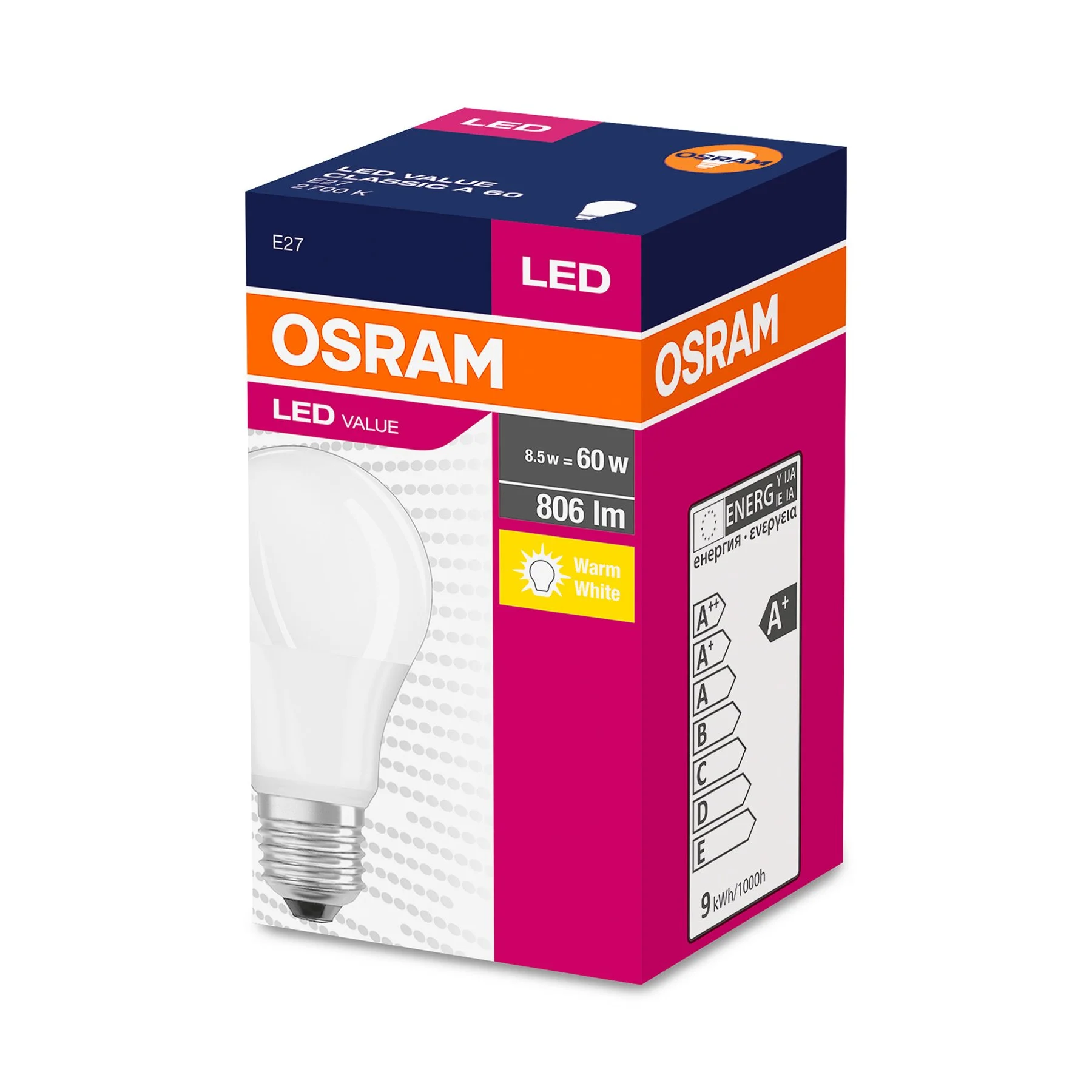 Kрушка Osram LED, E27, 9W, 230V, 806 lm, 2700K