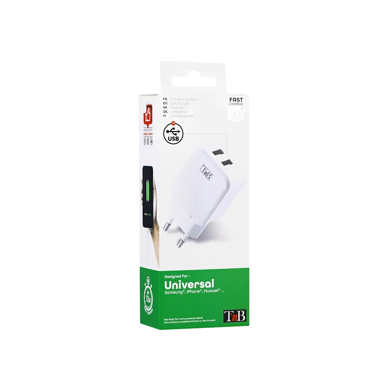 Зарядно устройство TNB, 2 USB, 2.4 A, 12 W, бяло