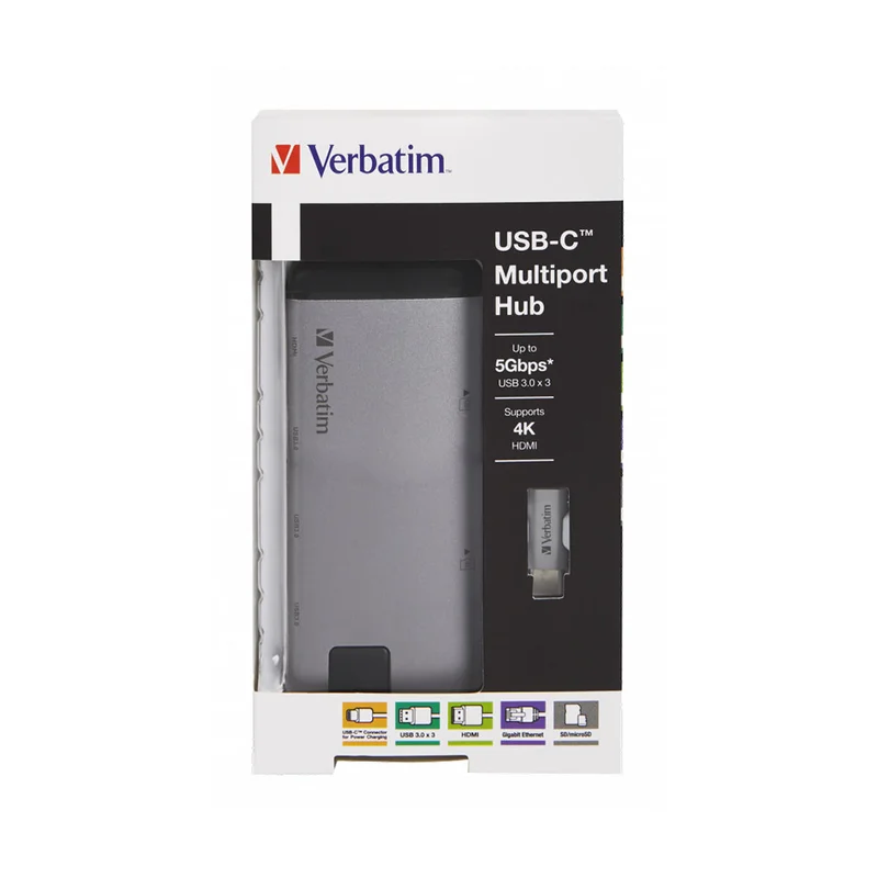 USB Хъб Verbatim, 6 порта, USB-C, USB 3.1, HDMI, RJ45, SDHC