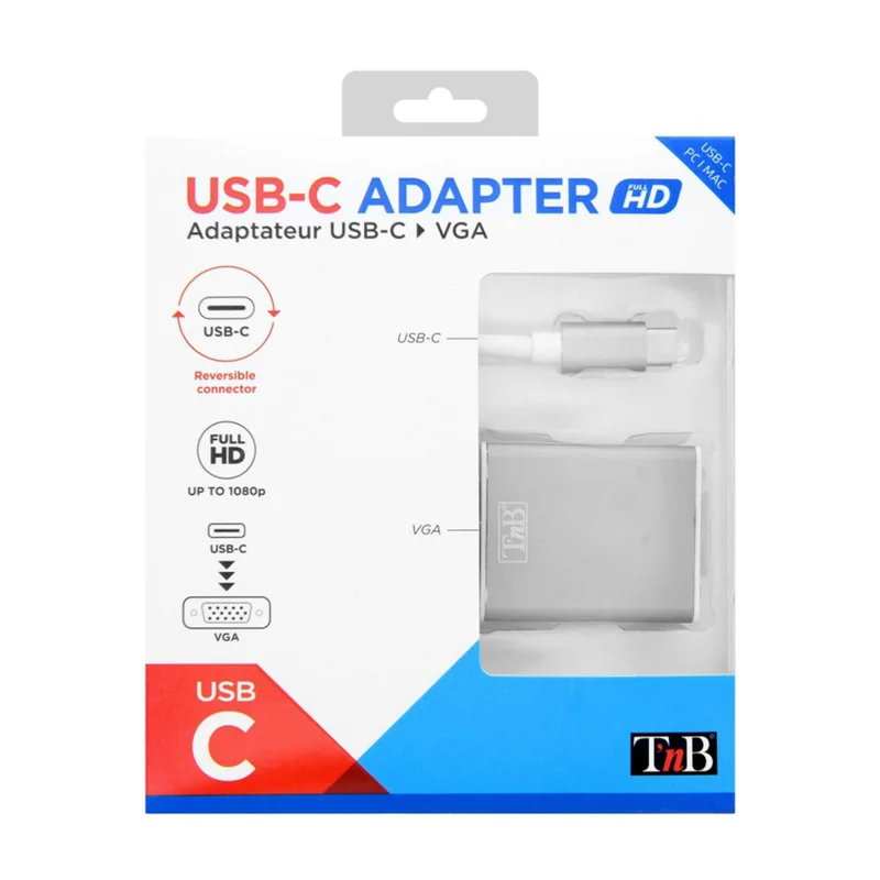 Адаптер TNB, USB type C към VGA, 2 Ethernet порта