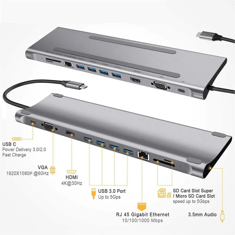 Докинг станция TNB, 11 в 1, USB Type C кабел, 20 cm