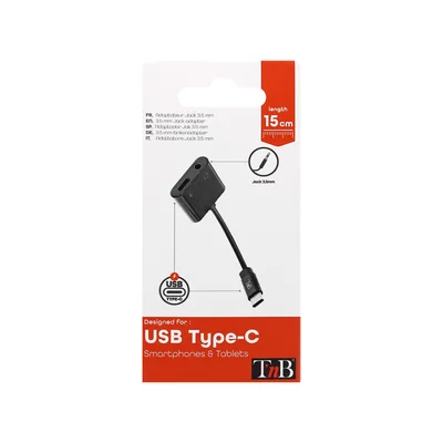 Адаптер TNB, 4 порта, USB Type-C към 3.5 mm жак, черен