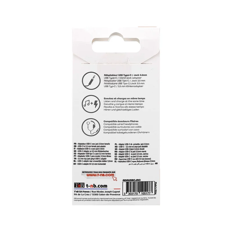 Адаптер TNB, 4 порта, USB Type-C към 3.5 mm жак, черен