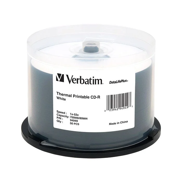 CD-R Verbatim, 700 MB, 52x, с бяло покритие за мастиленоструен печат, 50 броя в шпиндел