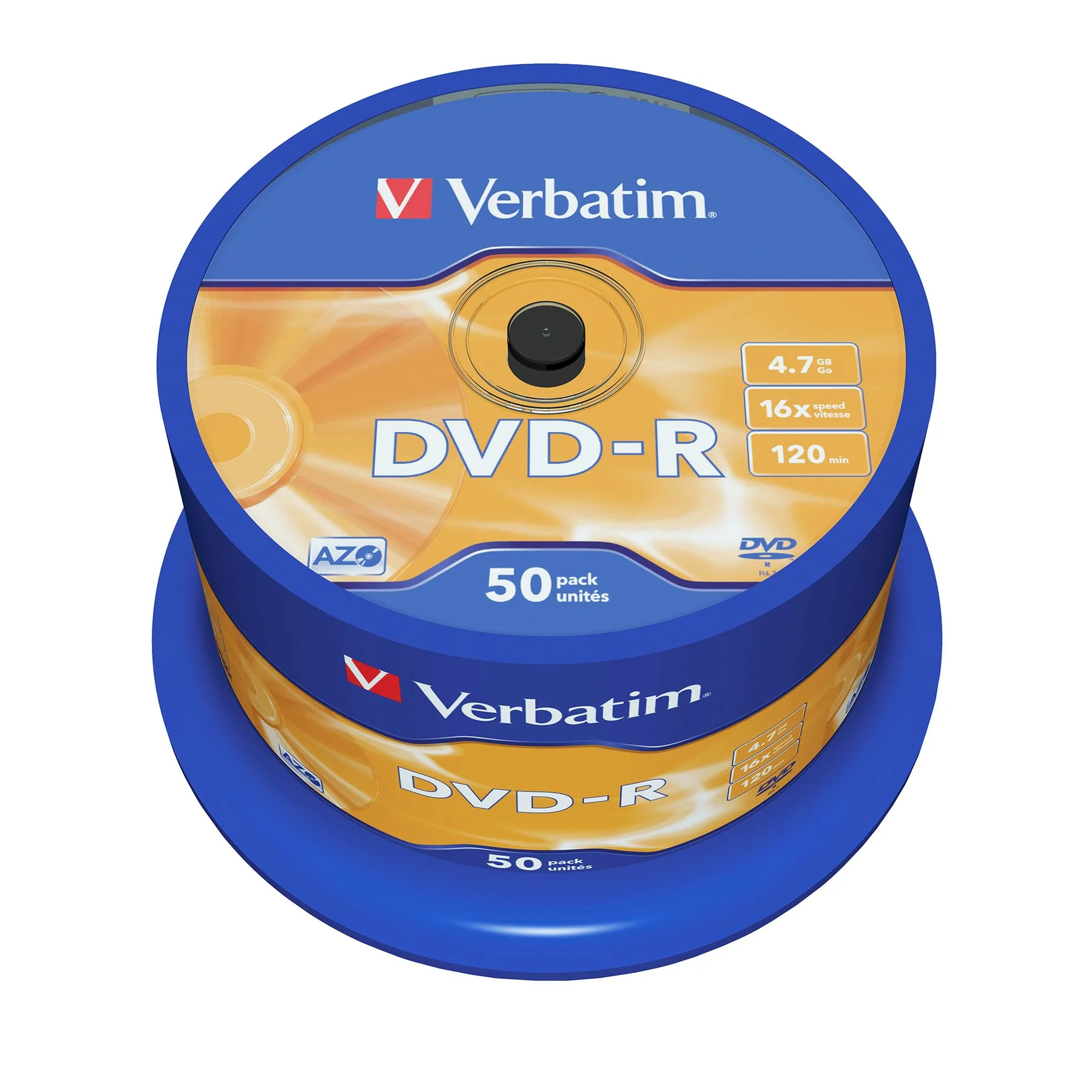DVD-R Verbatim, 4.7 GB, 16x, AZO покритие, 50 броя в шпиндел