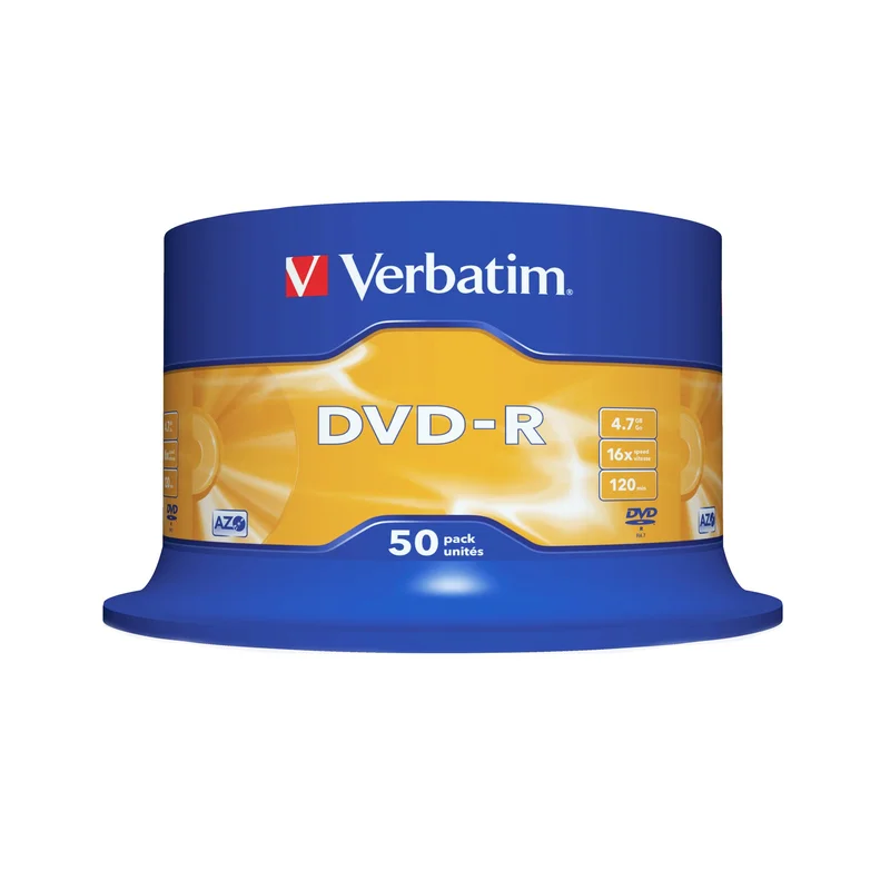 DVD-R Verbatim, 4.7 GB, 16x, AZO покритие, 50 броя в шпиндел