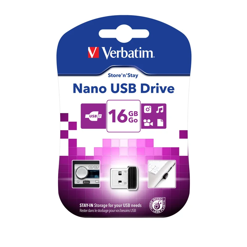 USB флаш памет Verbatim Nano, USB 2.0, 16 GB, черна