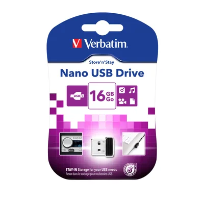 USB флаш памет Verbatim Nano, USB 2.0, 16 GB, черна