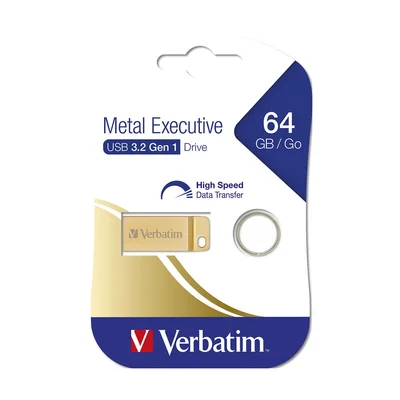 USB флаш памет Verbatim Metal Executive, USB 3.2, 64 GB, златиста