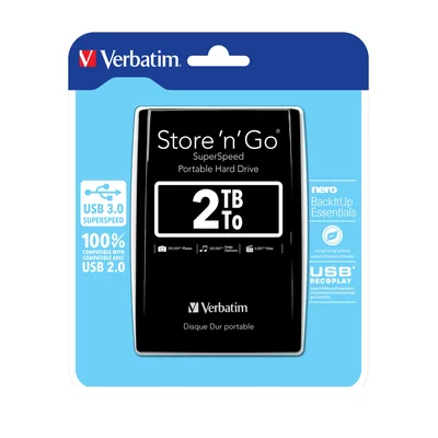 Външен HDD твърд диск Verbatim, 2.5'', USB 3.0, 2 TB, черен