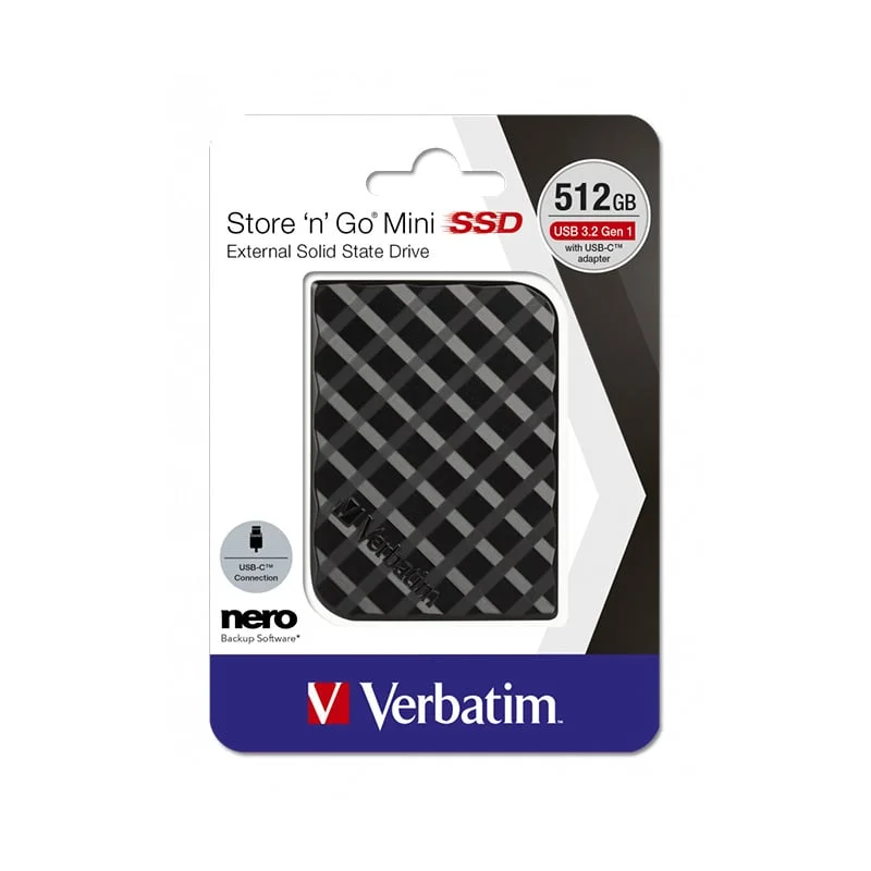 Външен SSD твърд диск Verbatim Store 'n' Go Mini, 512 GB, черен